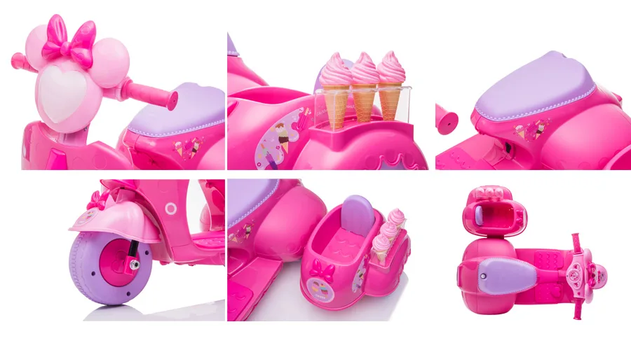6V Children Electric Motorcycle With side car bucket for Girls (1)