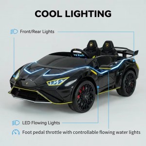Official Licensed Lamborghini Huracan STJ Kids Ride-On Car 12V Dual Motor with 2.4G Remote, Two Seats and LED Flowing Lights