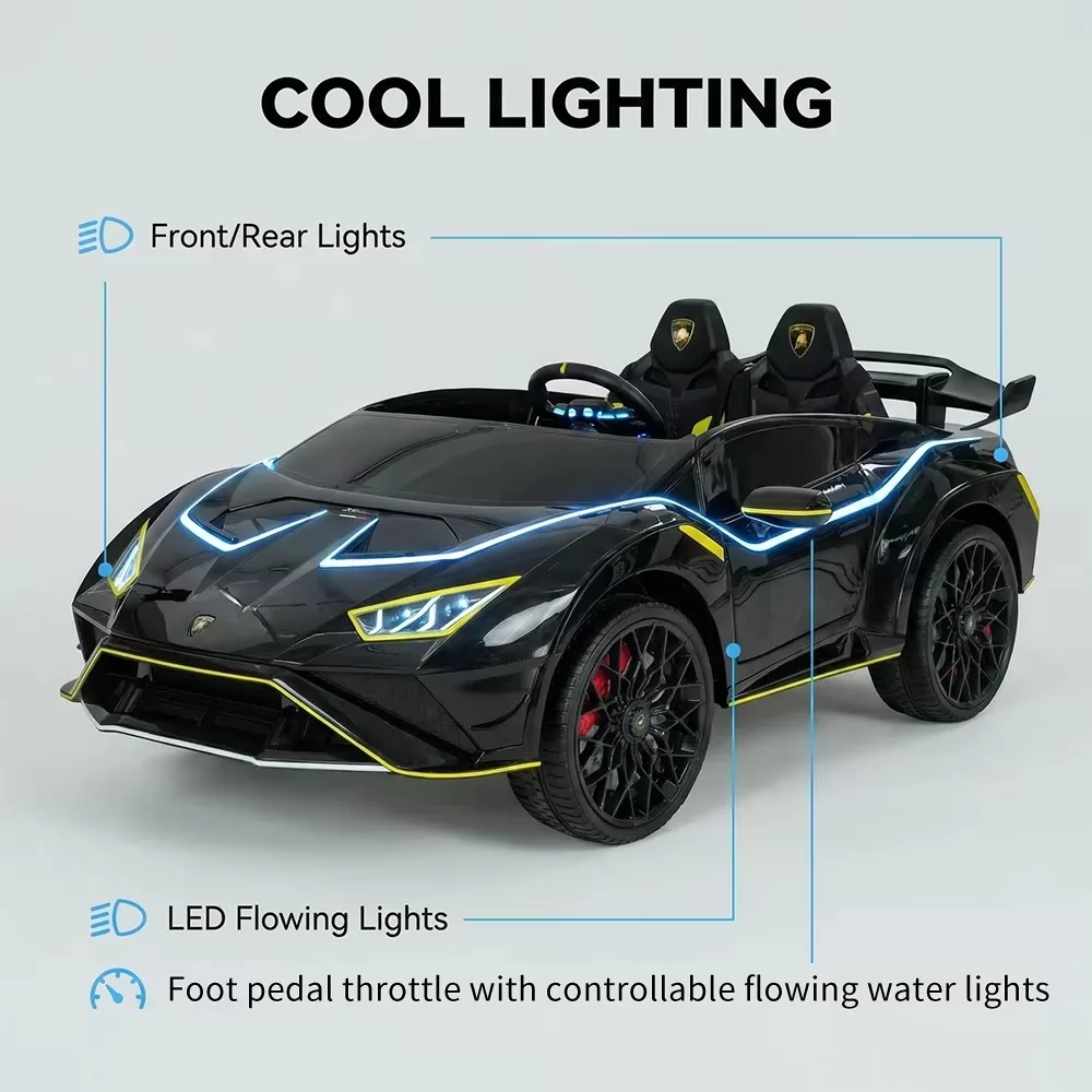 Official Licensed Lamborghini Huracan STJ Kids Ride-On Car 12V Dual Motor with 2.4G Remote, Two Seats and LED Flowing Lights Featured Image