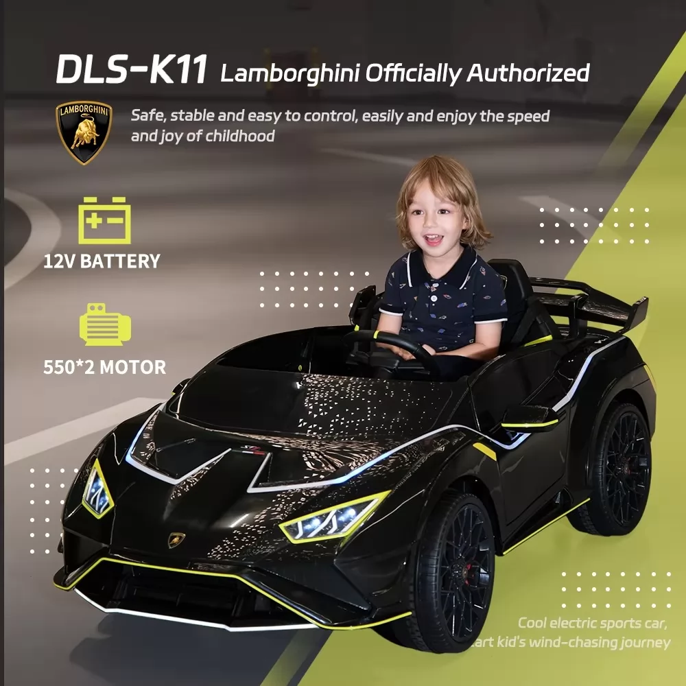 Official Licensed Lamborghini Huracan STJ Kids Ride-On Car 12V Dual Motor with 2.4G Remote, Two Seats and LED Flowing Lights