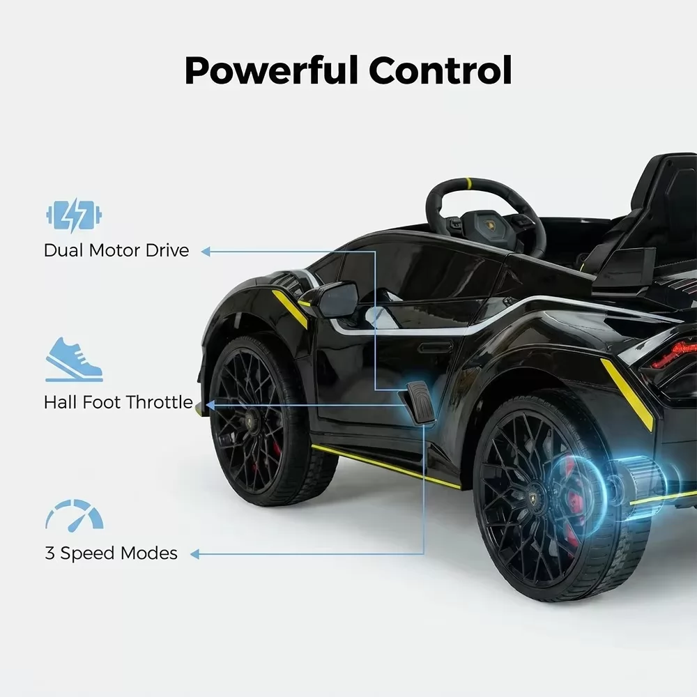 Official Licensed Lamborghini Huracan STJ Kids Ride-On Car 12V Dual Motor with 2.4G Remote, Two Seats and LED Flowing Lights