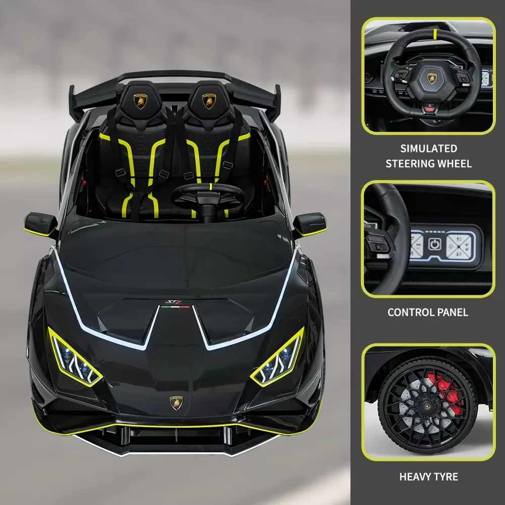 Official Licensed Lamborghini Huracan STJ Kids Ride-On Car 12V Dual Motor with 2.4G Remote, Two Seats and LED Flowing Lights