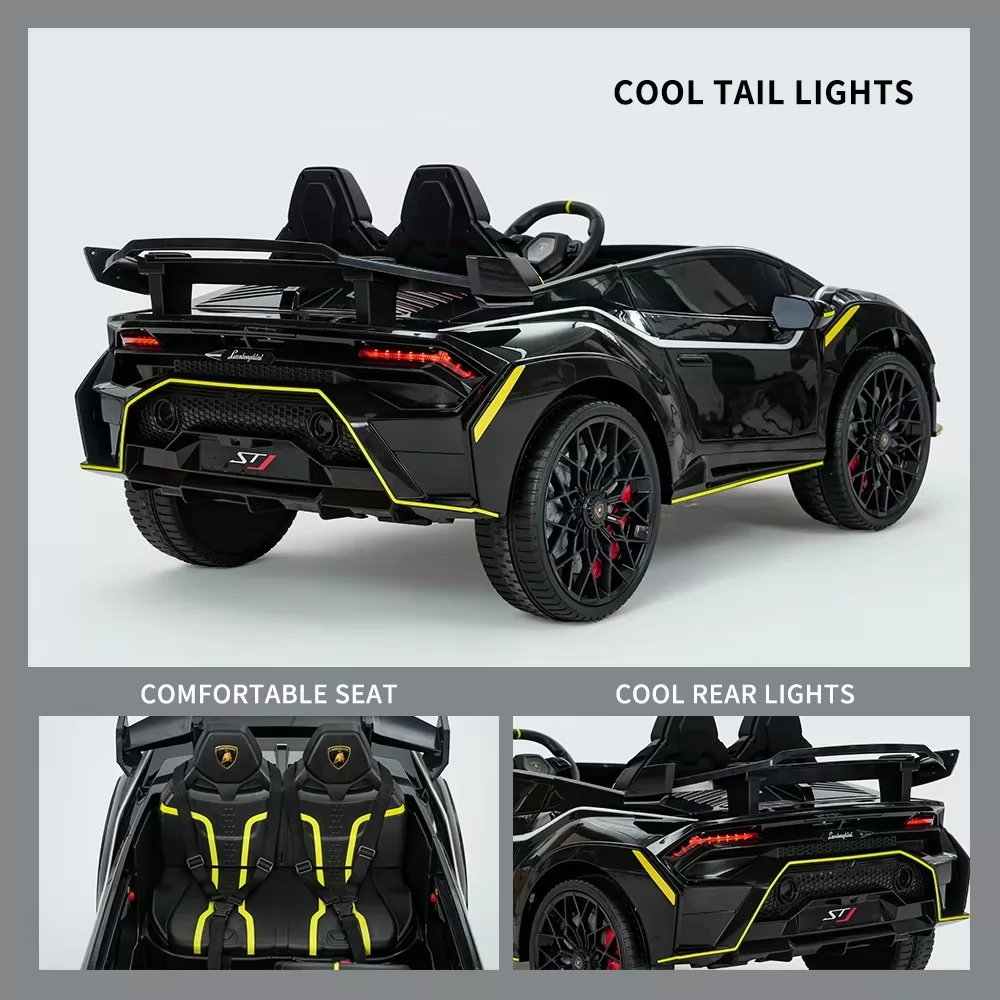 Official Licensed Lamborghini Huracan STJ Kids Ride-On Car 12V Dual Motor with 2.4G Remote, Two Seats and LED Flowing Lights