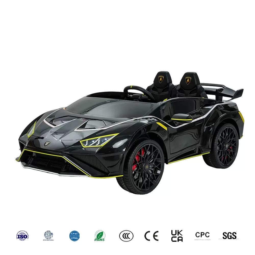 Official Licensed Lamborghini Huracan STJ Kids Ride-On Car 12V Dual Motor with 2.4G Remote, Two Seats and LED Flowing Lights