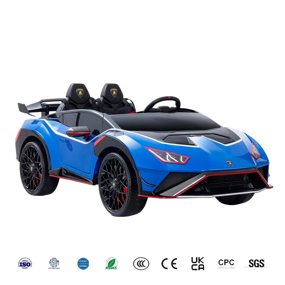 Official Licensed Lamborghini Huracan STJ Kids Ride-On Car 12V Dual Motor with 2.4G Remote, Two Seats and LED Flowing Lights