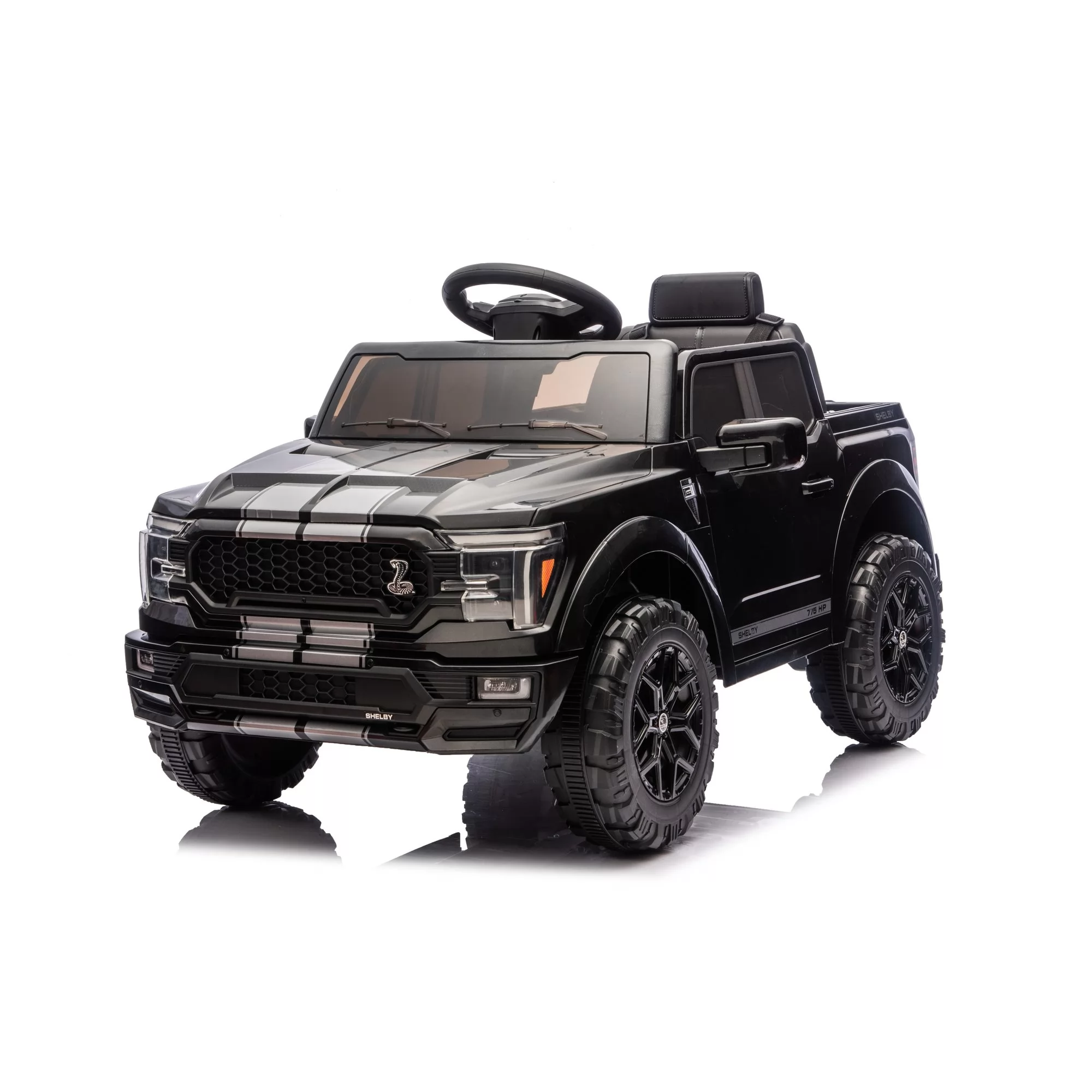 Licensed Ford Shelby F-150 12V Kids Ride-On Pickup Truck with 2.4G Remote, Four-Wheel Suspension, MP3 Music & Shelby Snake Styling