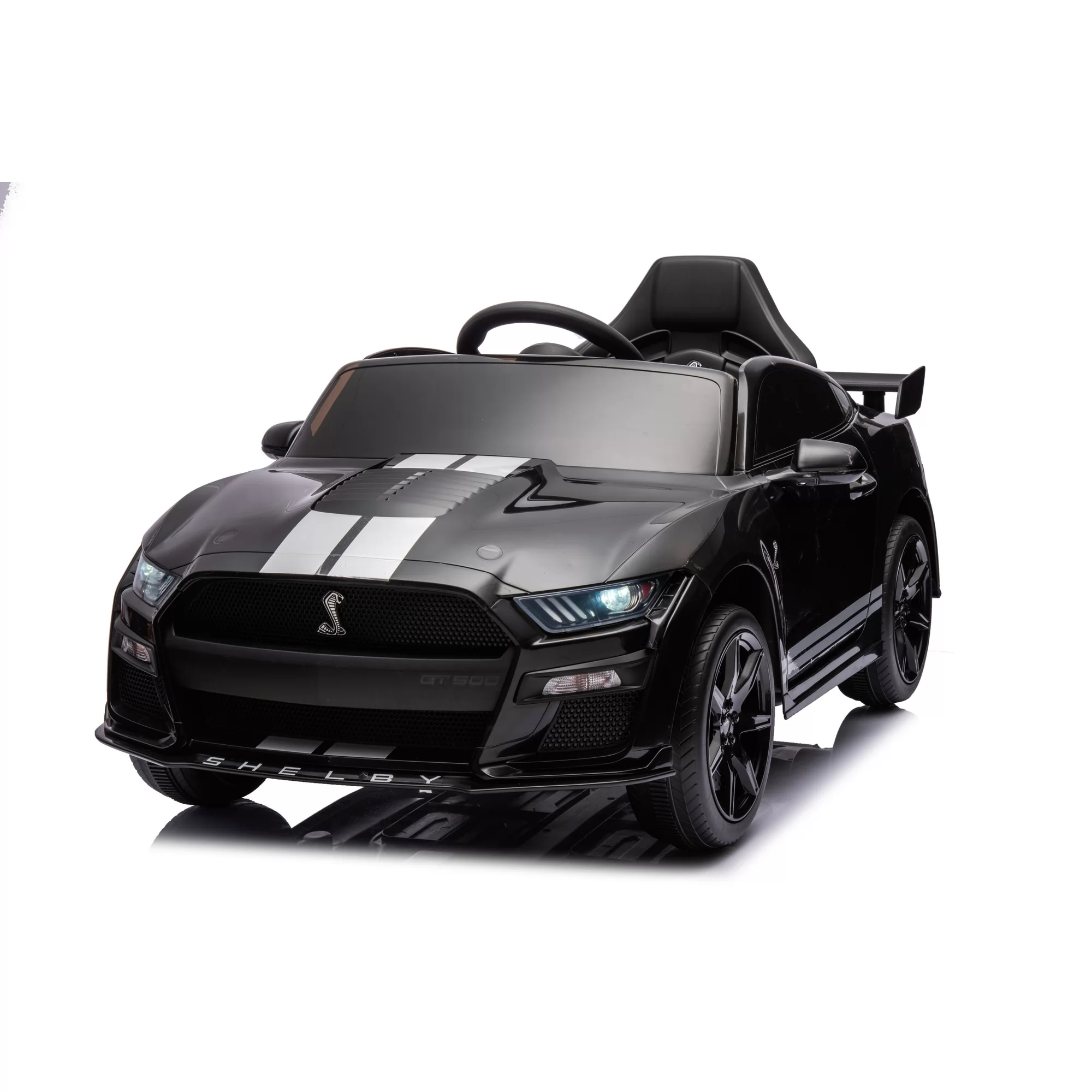 Official Licensed Ford Mustang Shelby GT500 Kids Ride-On Car 12V — Black Stripe Edition with Openable Doors, Bluetooth & 2.4G Remote