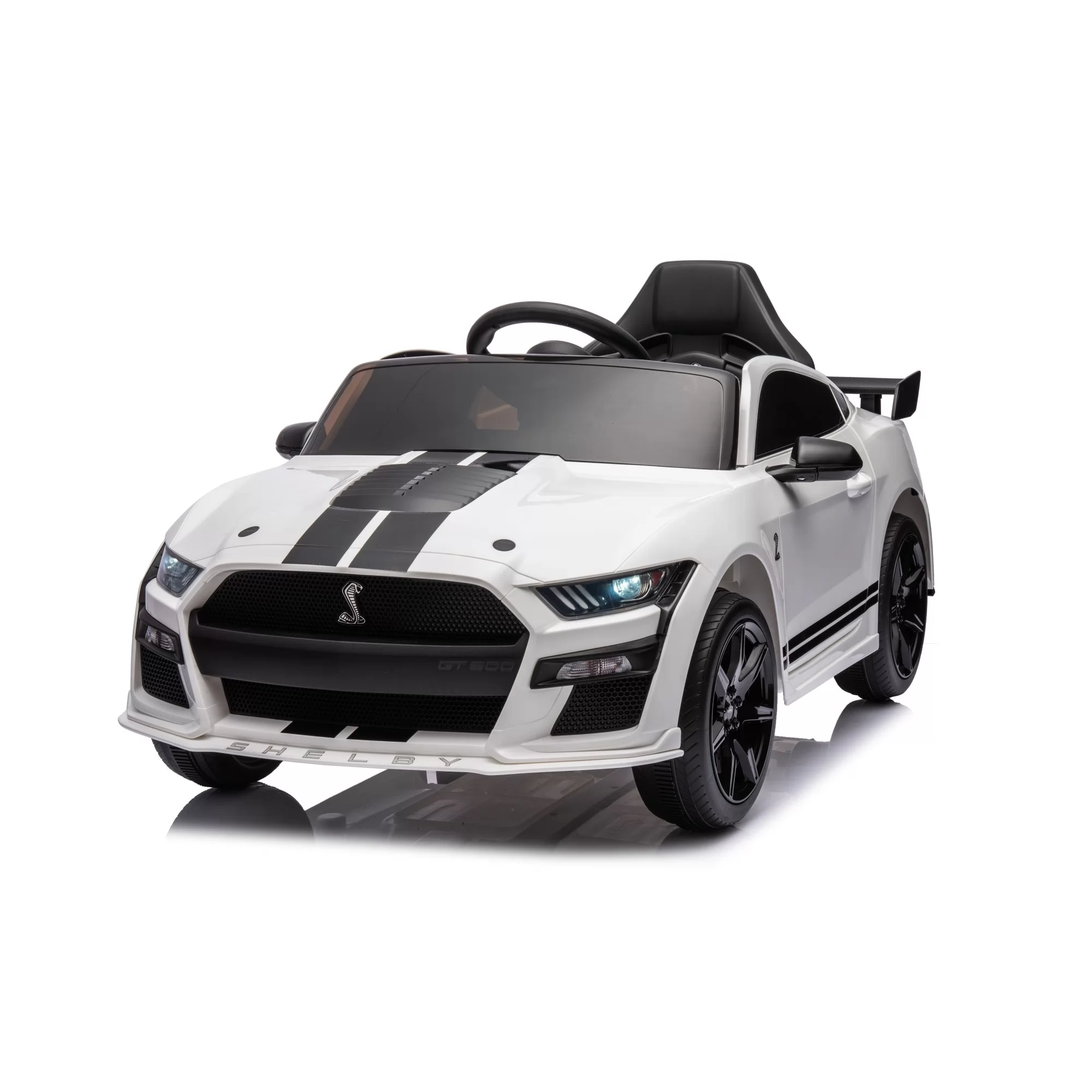 Official Licensed Ford Mustang Shelby GT500 Kids Ride-On Car 12V — Black Stripe Edition with Openable Doors, Bluetooth & 2.4G Remote