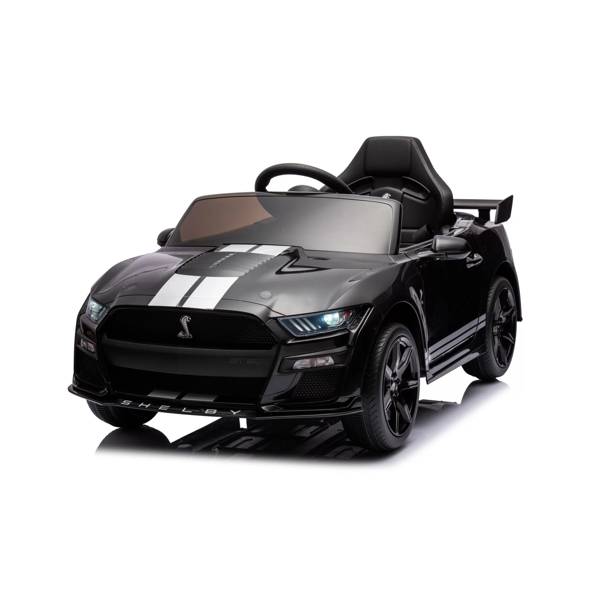 Official Licensed Ford Mustang Shelby GT500 Kids Ride-On Car 12V — White Stripe Edition with Openable Doors, Bluetooth & 2.4G Remote