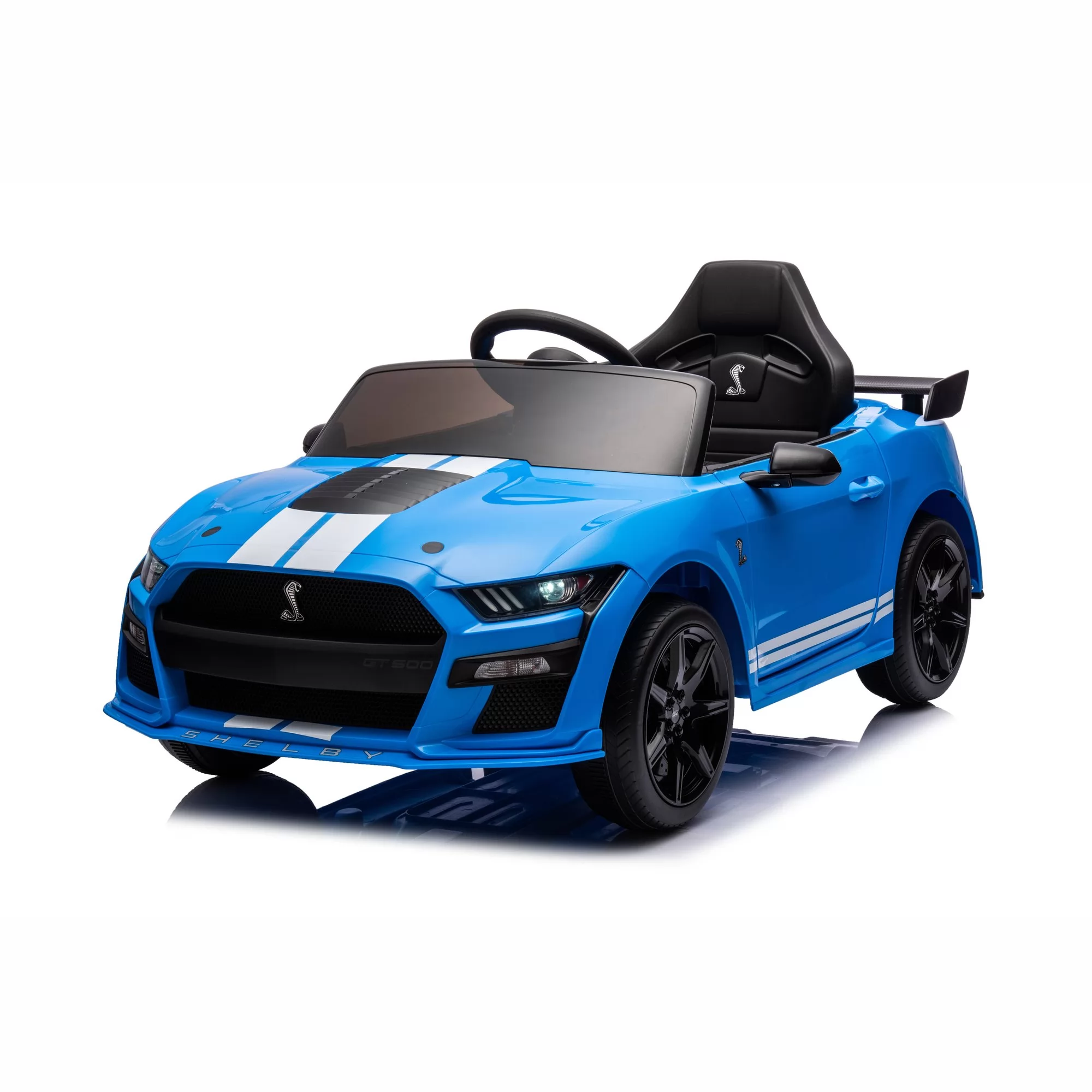 Official Licensed Ford Mustang Shelby GT500 Kids Ride-On Car 12V — White Stripe Edition with Openable Doors, Bluetooth & 2.4G Remote