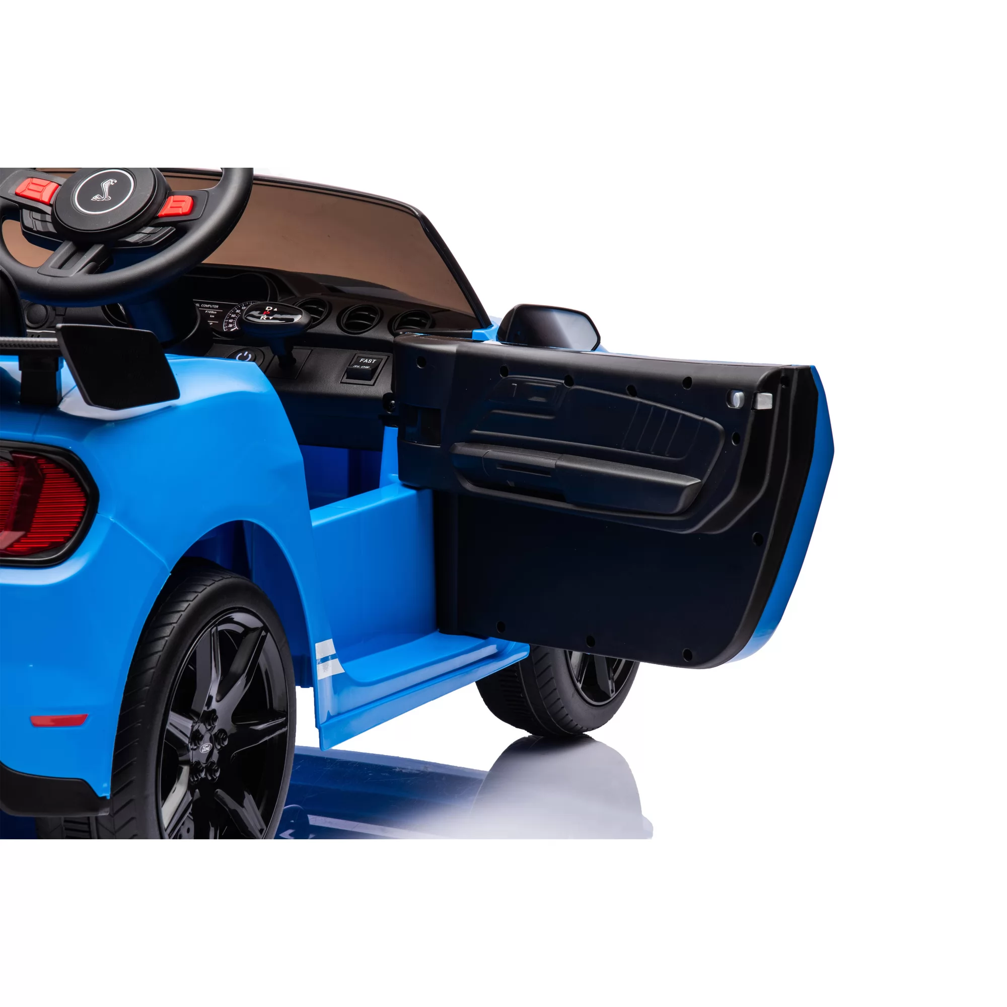 Official Licensed Ford Mustang Shelby GT500 Kids Ride-On Car 12V — White Stripe Edition with Openable Doors, Bluetooth & 2.4G Remote