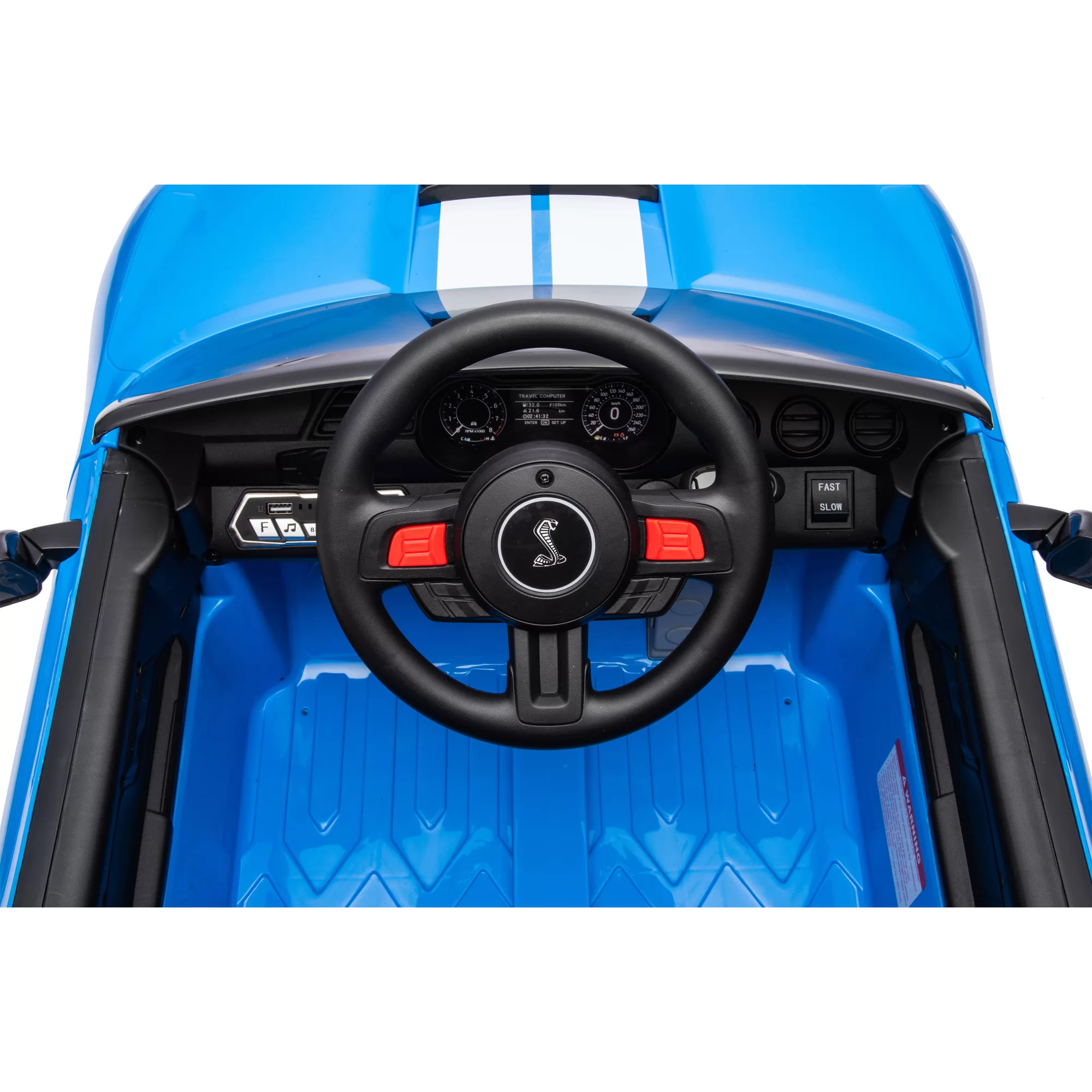 Official Licensed Ford Mustang Shelby GT500 Kids Ride-On Car 12V — White Stripe Edition with Openable Doors, Bluetooth & 2.4G Remote