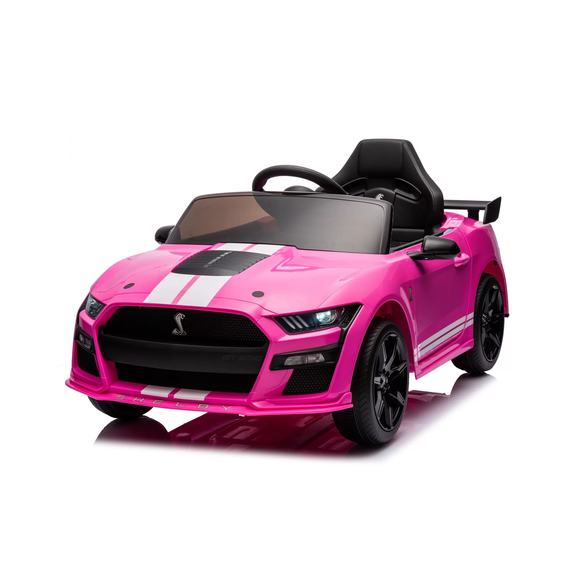 Official Licensed Ford Mustang Shelby GT500 Kids Ride-On Car 12V — White Stripe Edition with Openable Doors, Bluetooth & 2.4G Remote