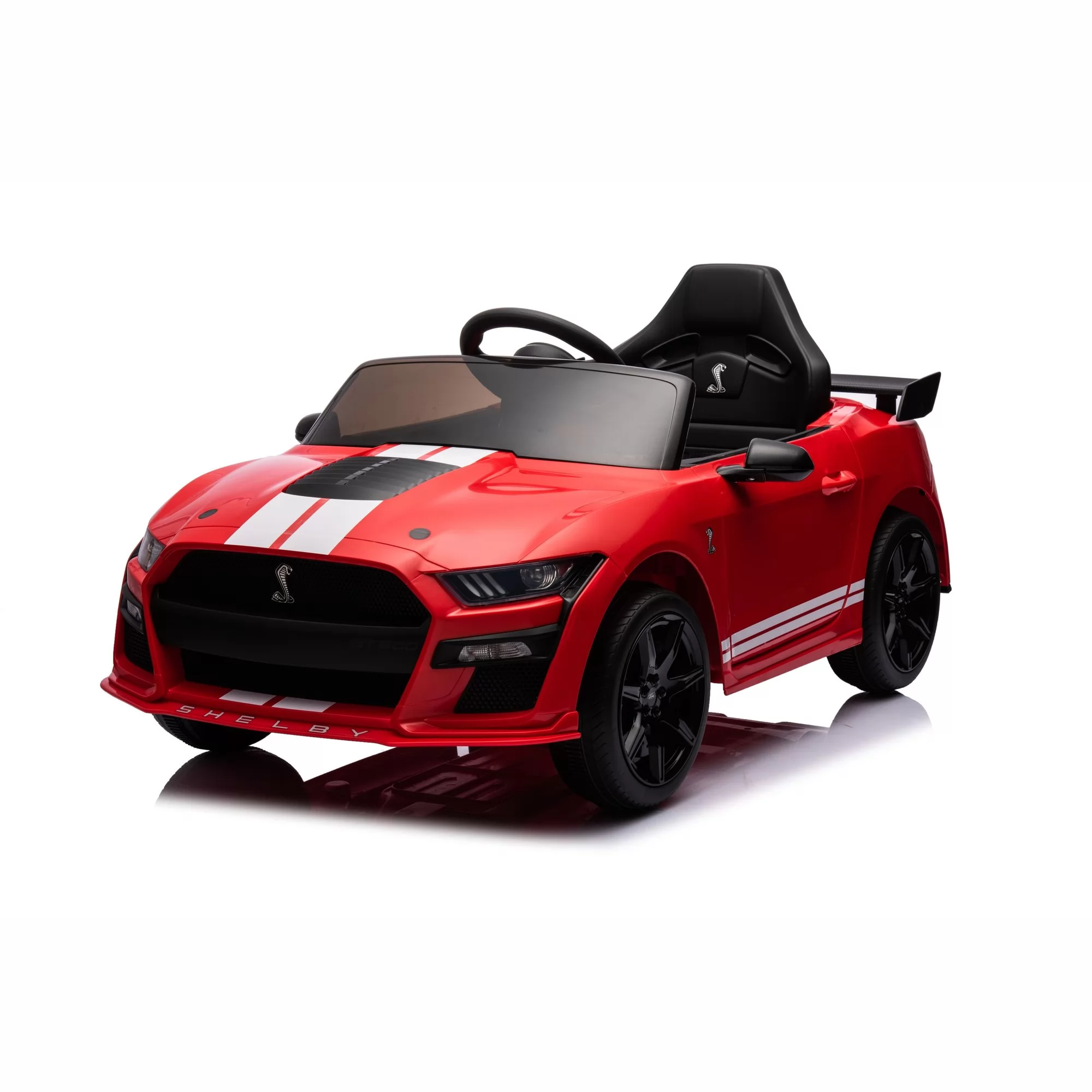 Official Licensed Ford Mustang Shelby GT500 Kids Ride-On Car 12V — White Stripe Edition with Openable Doors, Bluetooth & 2.4G Remote