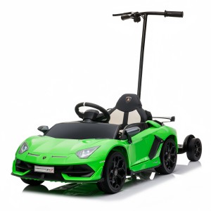 Official Licensed Lamborghini Aventador SVJ Kids Ride-On Car with Push Bar & Adult Standing Board 12V Scissor Doors and 2.4G Remote