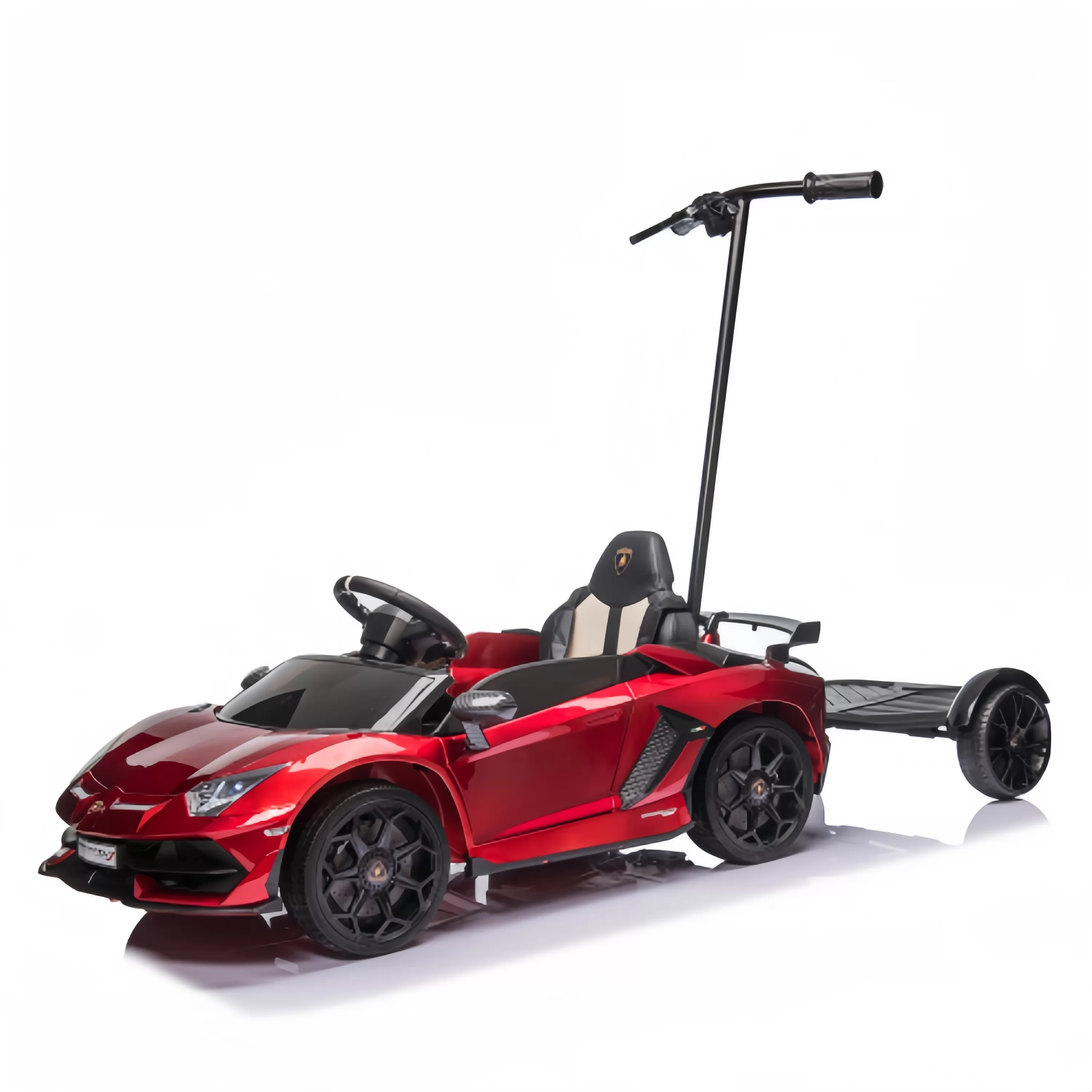 Official Licensed Lamborghini Aventador SVJ Kids Ride-On Car with Push Bar & Adult Standing Board 12V Scissor Doors and 2.4G Remote