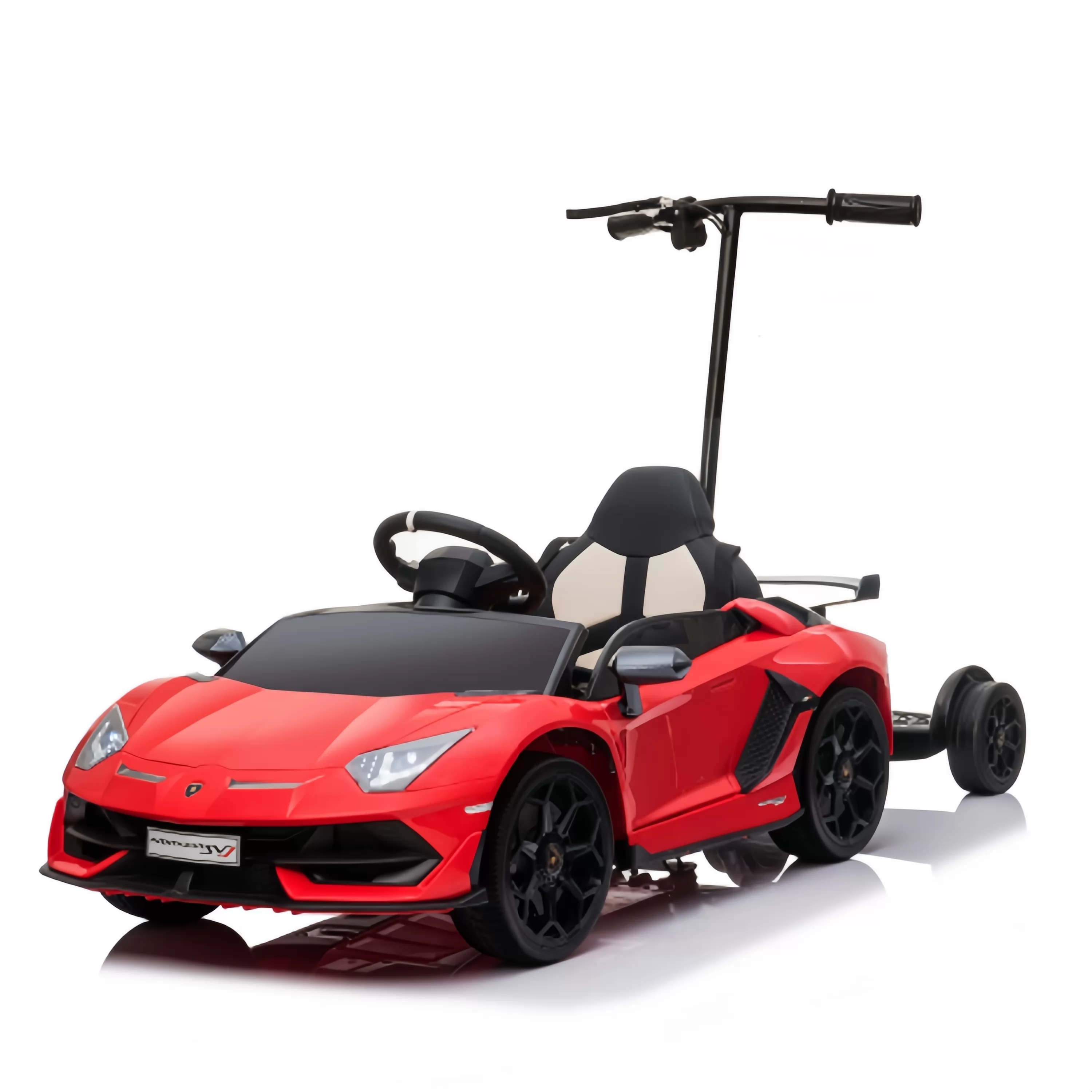 Official Licensed Lamborghini Aventador SVJ Kids Ride-On Car with Push Bar & Adult Standing Board 12V Scissor Doors and 2.4G Remote