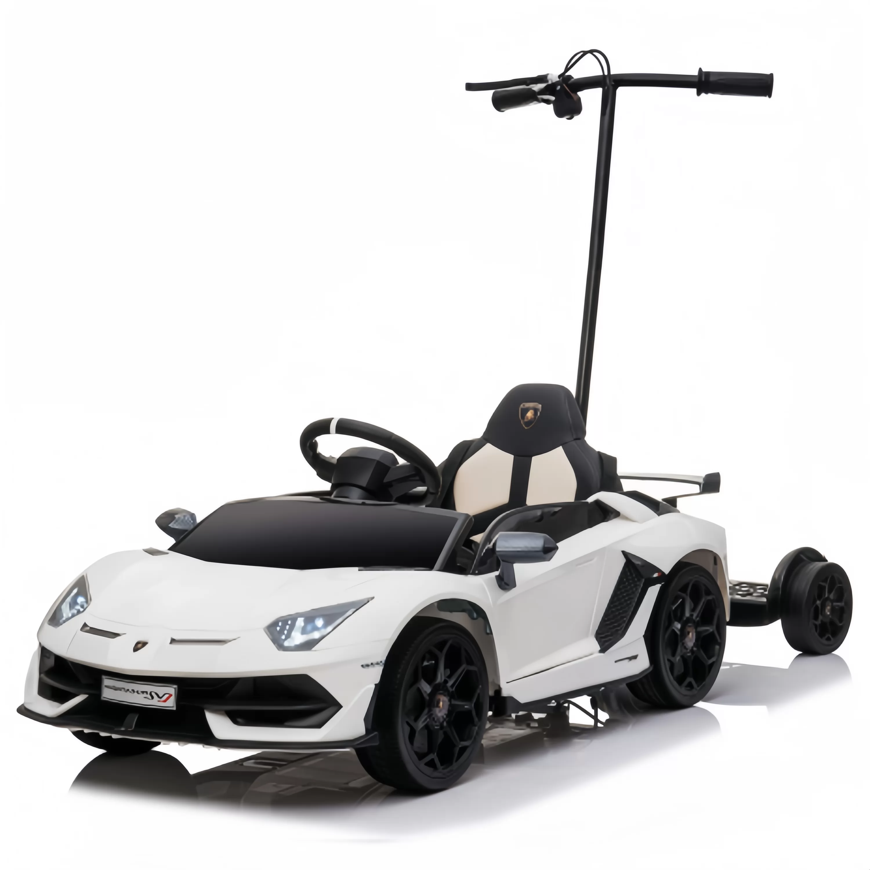 Official Licensed Lamborghini Aventador SVJ Kids Ride-On Car with Push Bar & Adult Standing Board 12V Scissor Doors and 2.4G Remote