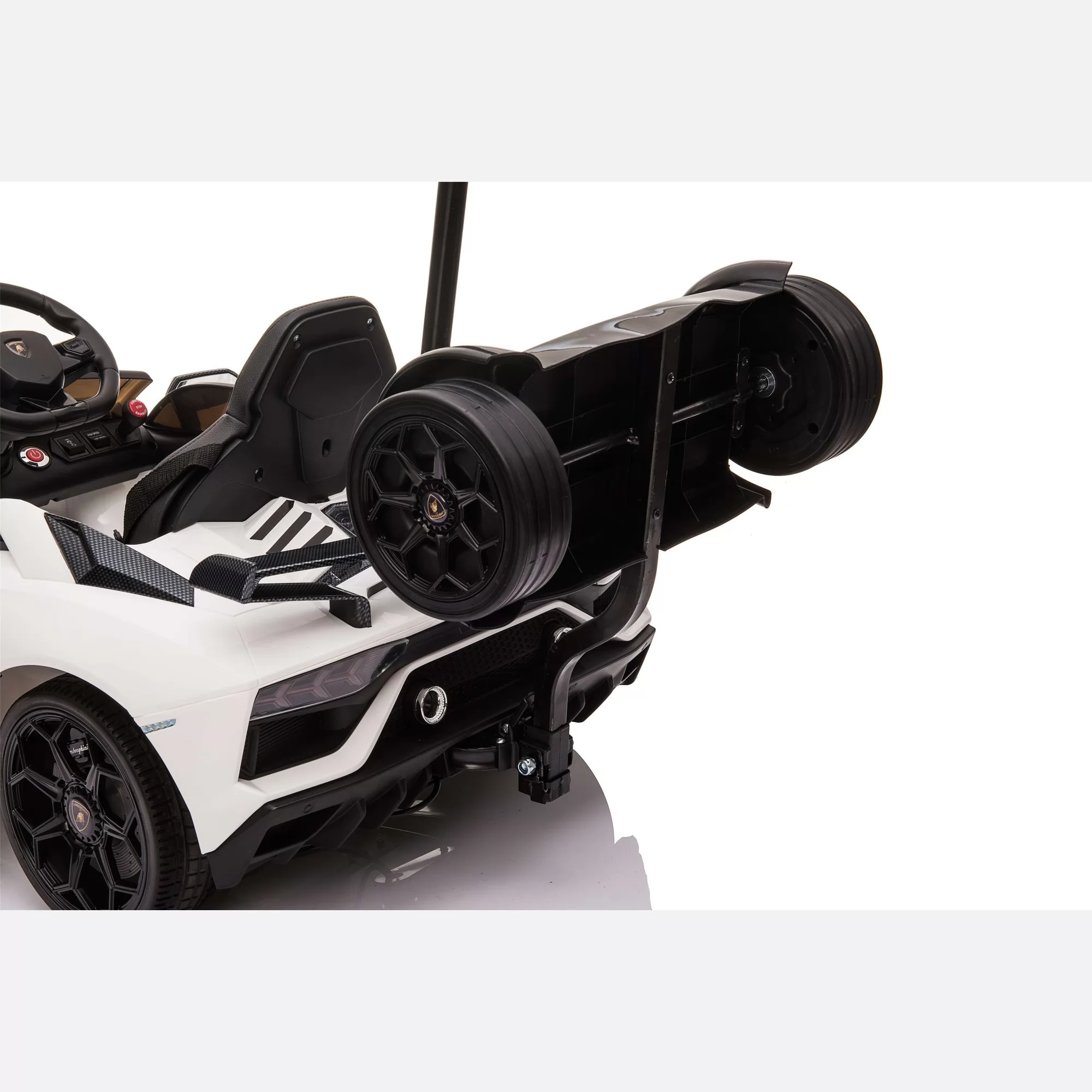Official Licensed Lamborghini Aventador SVJ Kids Ride-On Car with Push Bar & Adult Standing Board 12V Scissor Doors and 2.4G Remote