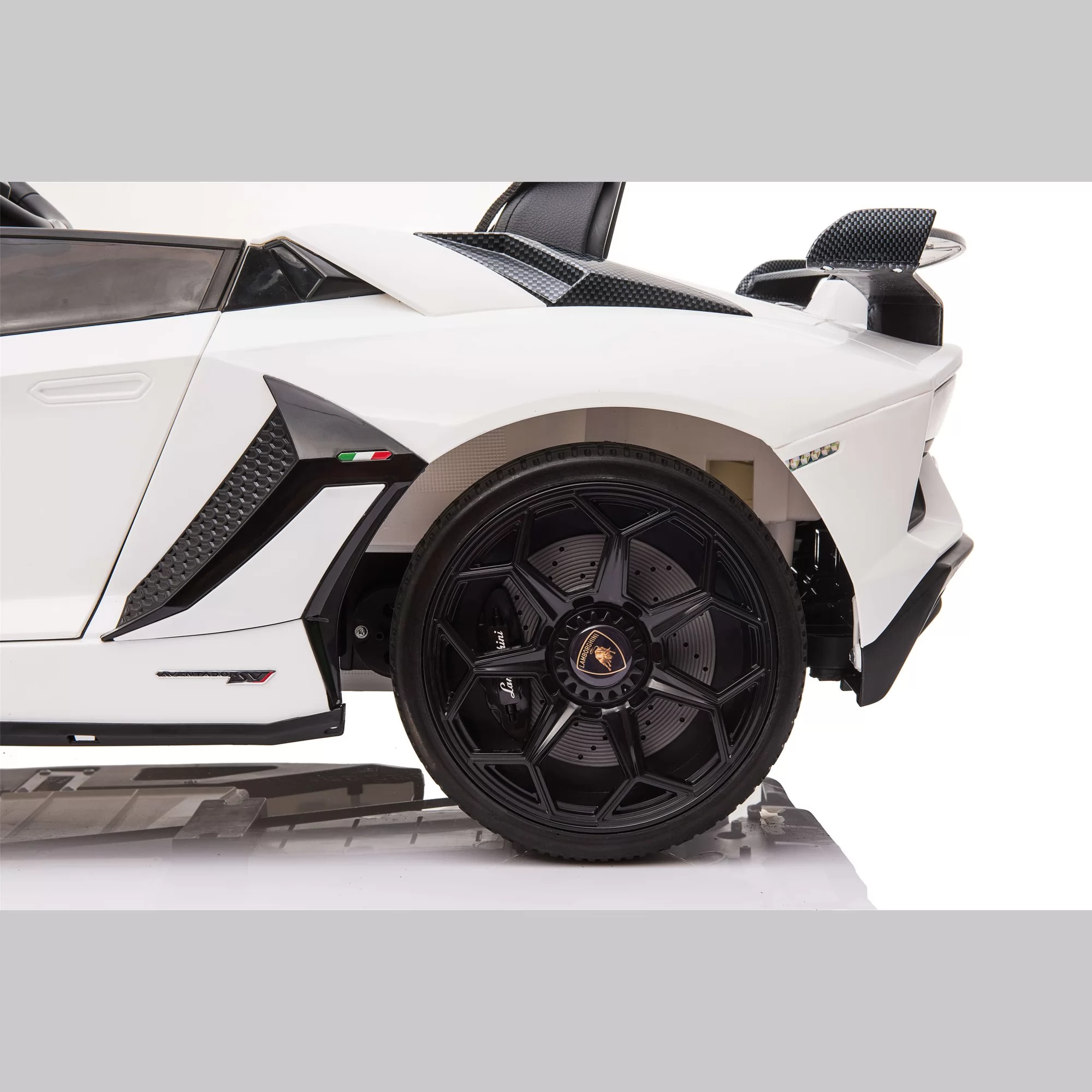 Official Licensed Lamborghini Aventador SVJ Kids Ride-On Car with Push Bar & Adult Standing Board 12V Scissor Doors and 2.4G Remote