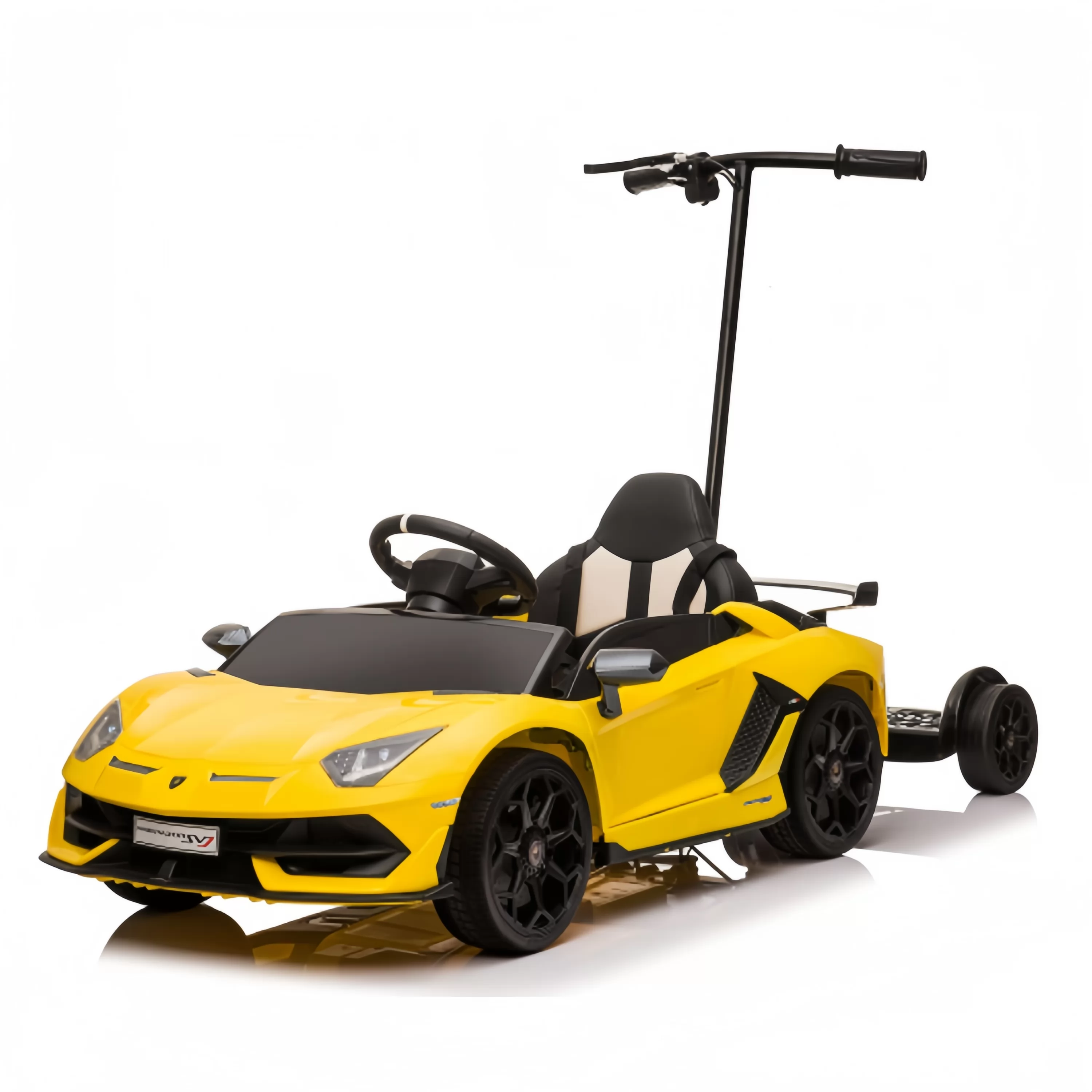 Official Licensed Lamborghini Aventador SVJ Kids Ride-On Car with Push Bar & Adult Standing Board 12V Scissor Doors and 2.4G Remote