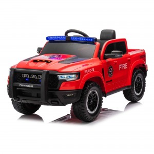 Official Licensed Dodge Ram 1500 RHO 12V Kids Ride-On Truck – Fire & Rescue Edition with LED Warning Light Bar, 2.4G Remote Control & MP3