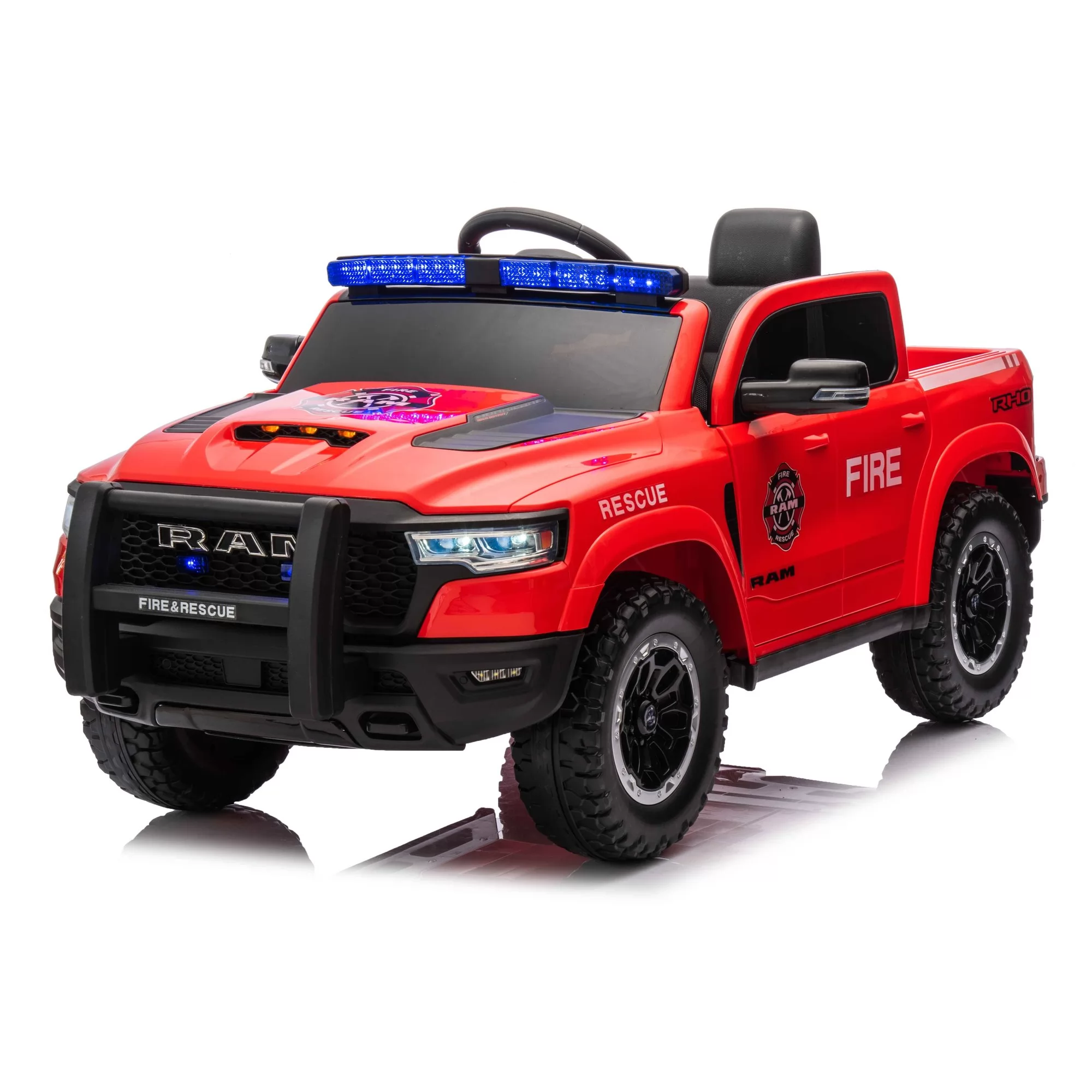 Official Licensed Dodge Ram 1500 RHO 12V Kids Ride-On Truck – Fire & Rescue Edition with LED Warning Light Bar, 2.4G Remote Control & MP3