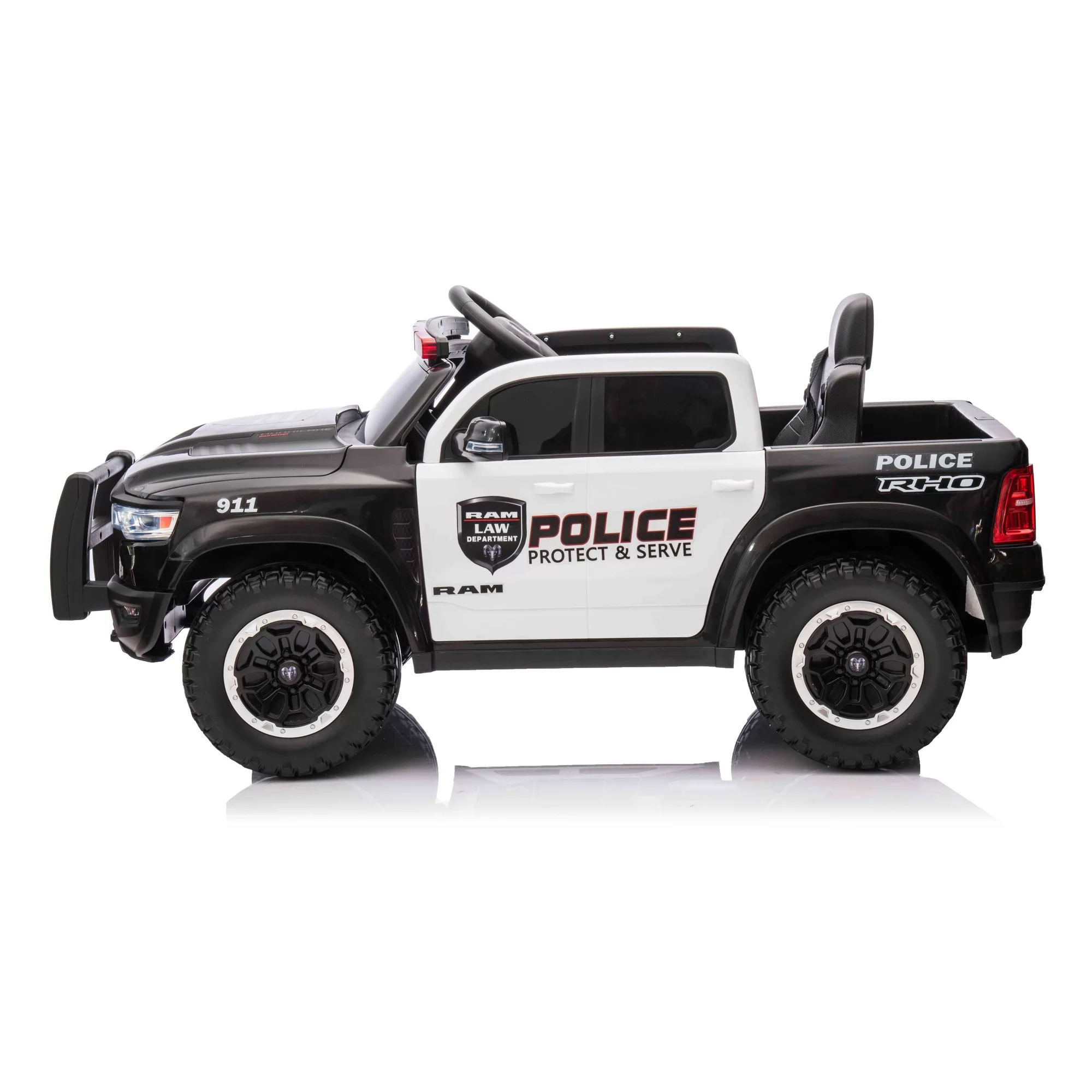 Official Licensed Dodge Ram 1500 RHO 12V Kids Ride-On Truck – Police Edition with Red & Blue LED Light Bar, 2.4G Remote Control & MP3