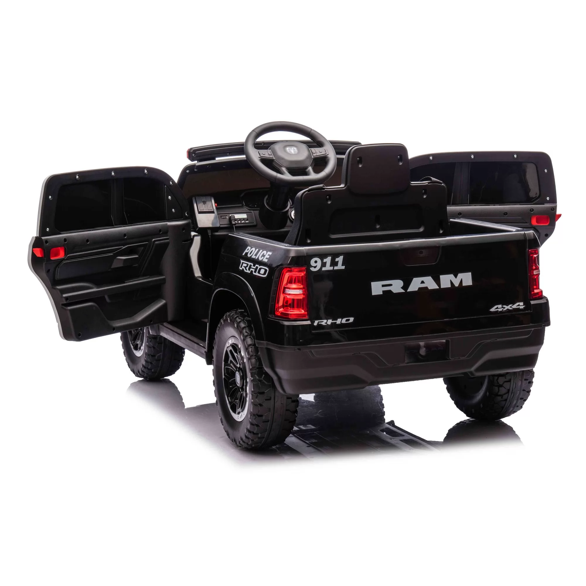 Official Licensed Dodge Ram 1500 RHO 12V Kids Ride-On Truck – Police Edition with Red & Blue LED Light Bar, 2.4G Remote Control & MP3