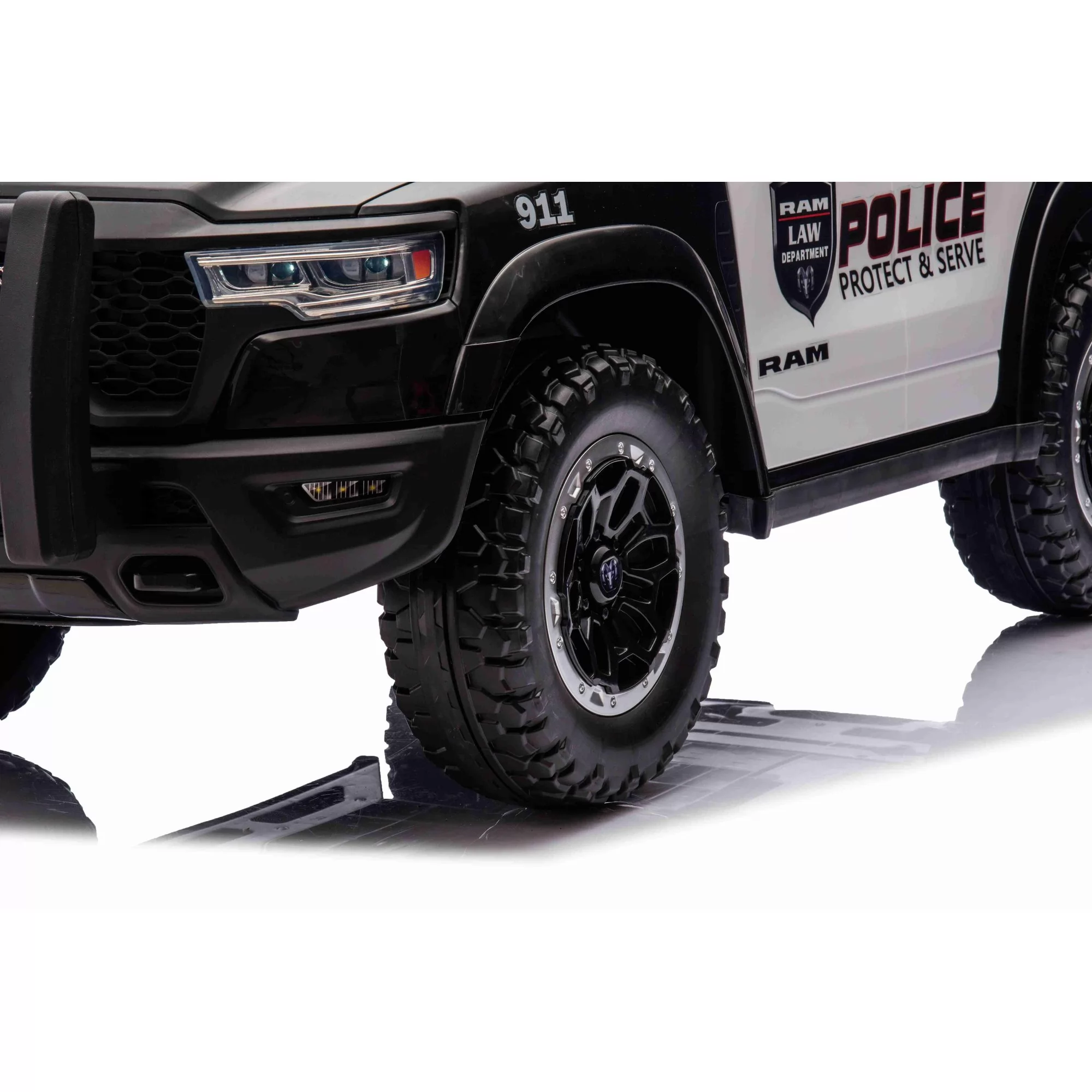 Official Licensed Dodge Ram 1500 RHO 12V Kids Ride-On Truck – Police Edition with Red & Blue LED Light Bar, 2.4G Remote Control & MP3